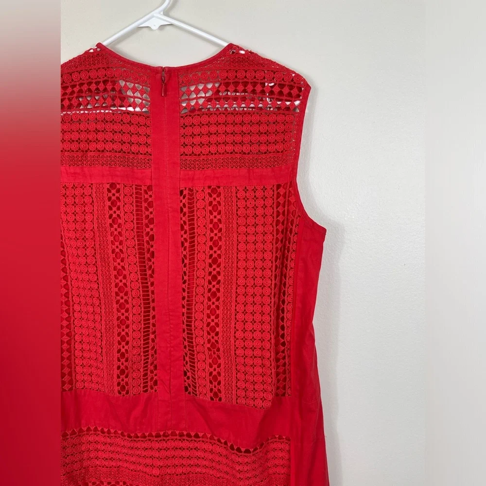 J.Crew Radish Coral-Red Embroidered Lace Sleeveless Shift Dress Cotton Size M - Picture 9 of 14